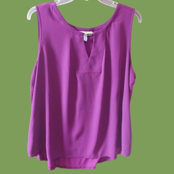 Dana Buchman Sleeveless Blouse Top Keyhole With Gold Bar Plum Wine   XLarge - Picture 5 of 9